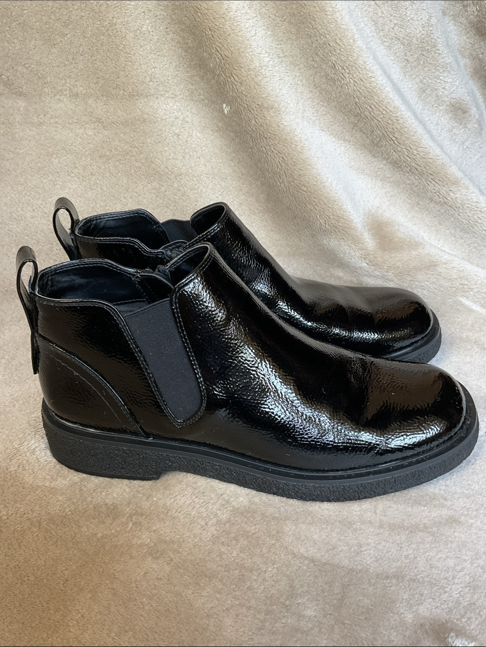 Franco Sarto Black Patent Leather Chelsea Ankle Boots